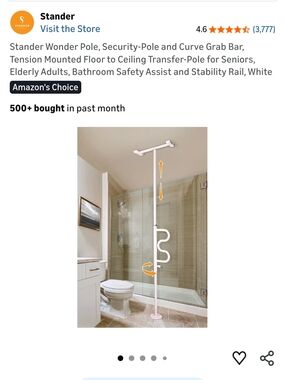 White Wonder Pole Tension-Mounted Grab Bar for Bathroom Safety